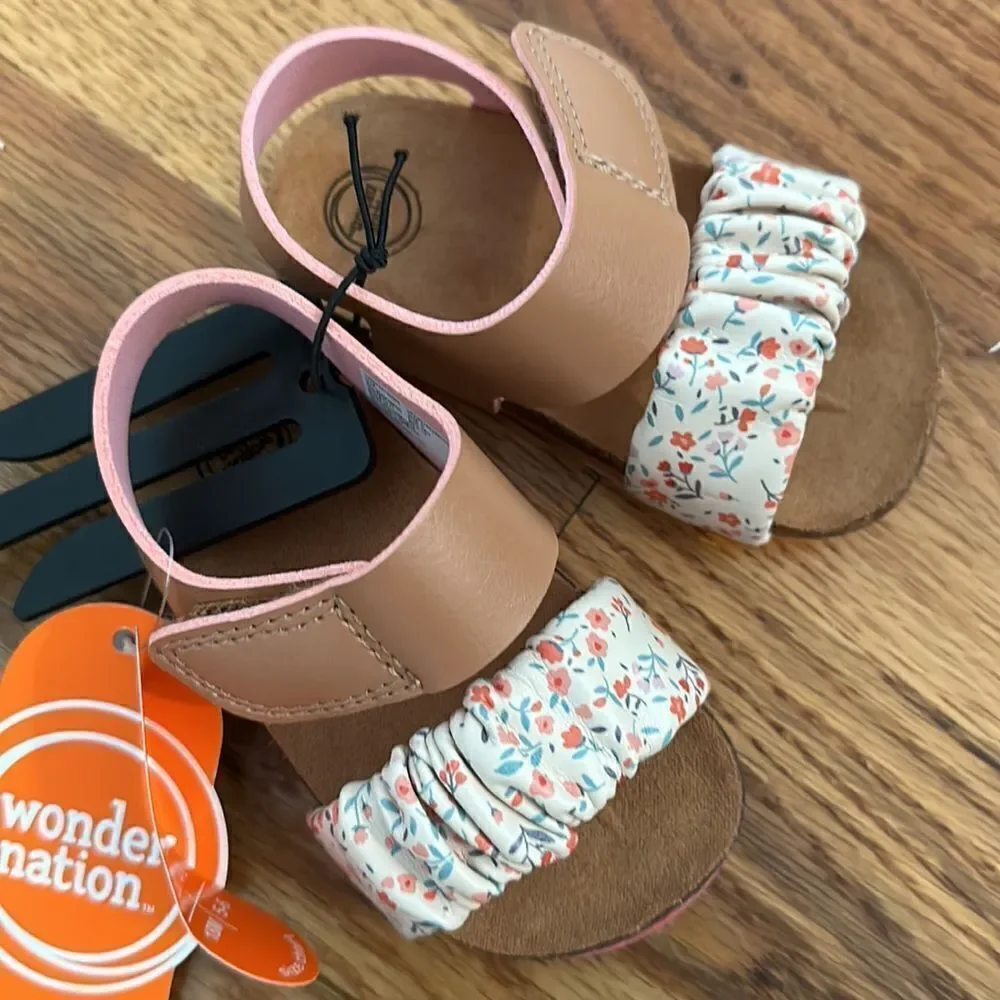 Baby Floral Brown Footbed Sandals Comfort Girls Velcro Comfort Many Sizes NWT